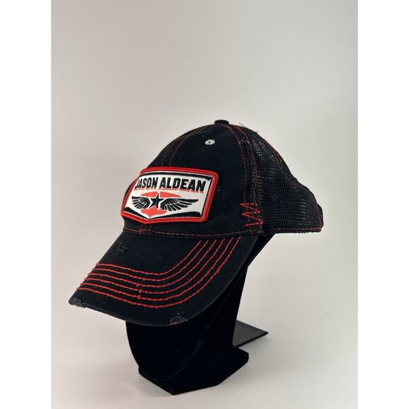 Jason Aldean Burn It Down Tour Hat Trucker Cap Black Red Snapback Concert Merch - Picture 4 of 7